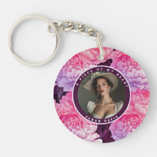 Porte-clés photo rond édgy avec pivoines florales