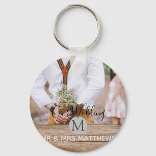 Porte-clés Photo Rustic Collage Monogram NEWLYWEDS WEDDING