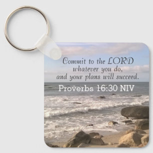 Porte-clés Photo Wavy Ocean Shore Proverbes Bible Verse Sea