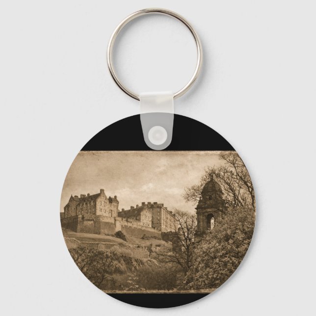 Porte-clés Photographie sépia du château d'Édimbourg (Recto)