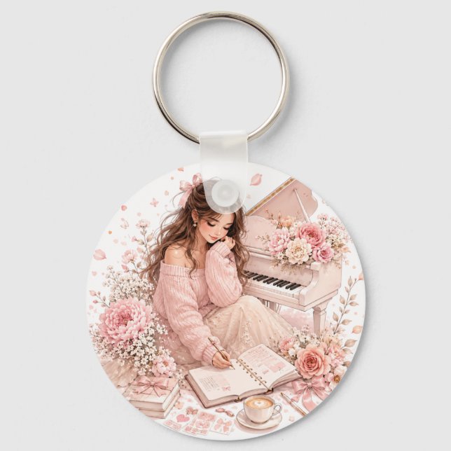 Porte-clés piano floral rose modifiable (Recto)