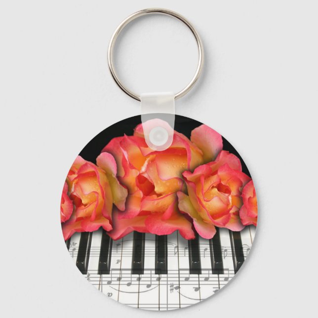Porte-clés Piano Keyboard Roses et notes musicales (Recto)