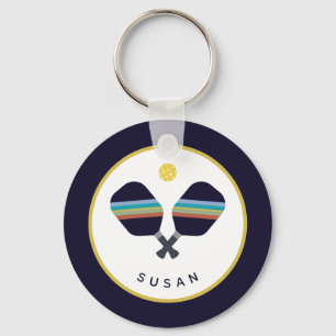 Porte-clés Pickleball Paddles Nom personnalisé Bleu Jaune