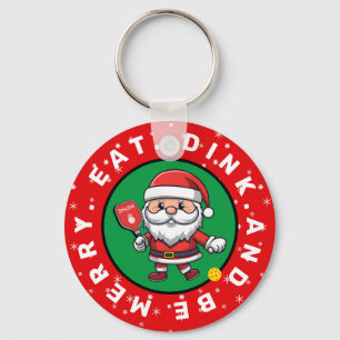 Porte-clés Pickleball Père Noël texte personnalisé, rouge