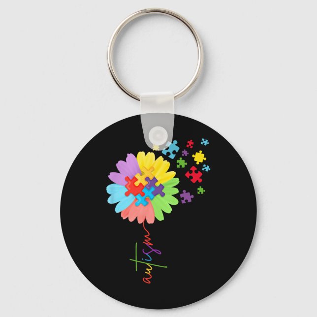 Porte-clés Pièce de puzzle tournesol de sensibilisation à l'a (Recto)