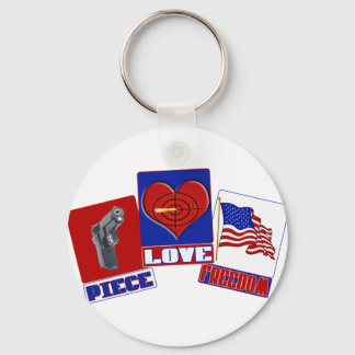PORTE-CLÉS PIECE (PAIX) LOVE (COEUR) LIBERTÉ (DRAPEAU USA)