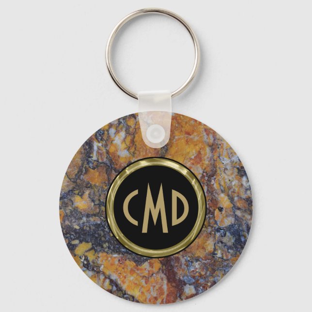 Porte-clés Pierre Fausse Marbre Marron Monogrammée (Recto)