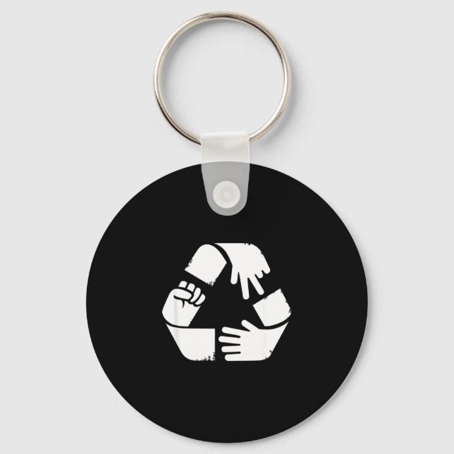 Porte-clés Pierre feuille ciseaux symbole de recyclage main d (Recto)