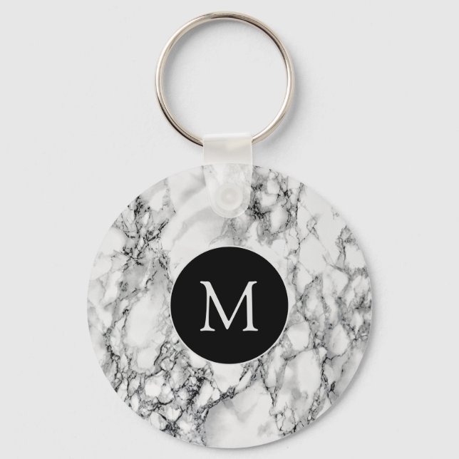 Porte-clés Pierre Marbre blanc tendance - Ajouter votre lettr (Recto)