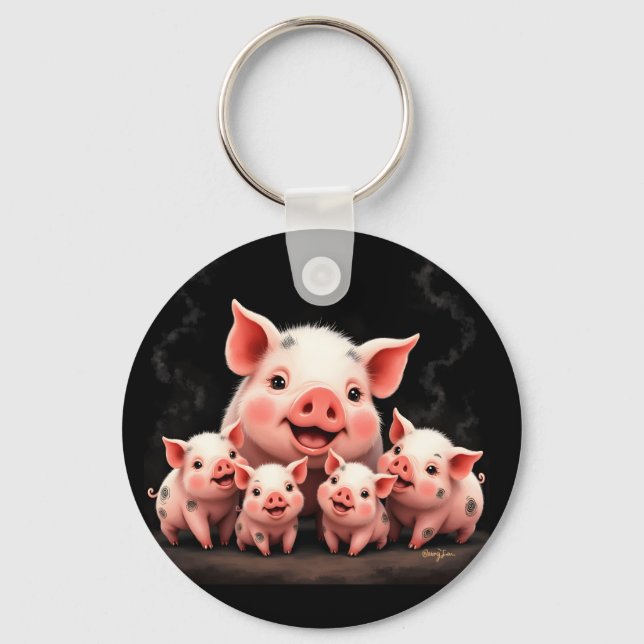 Porte-clés Pig Artwork – Mother Pig & Piglets (Recto)