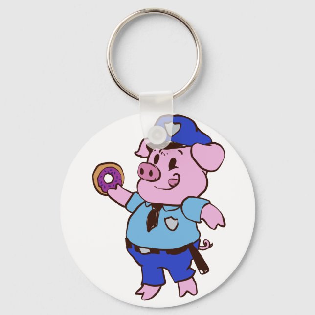Porte-clés Pig policeman eating choose (Recto)