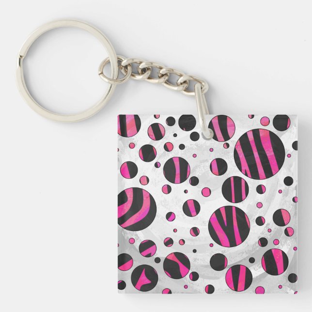 Porte-clés Piloka Dot Zebra noir et rose chaud (Devant)