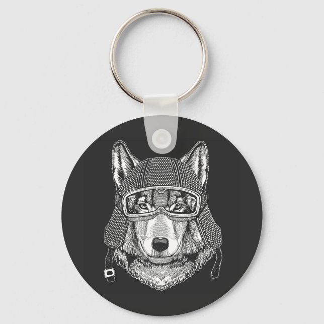 Porte-clés Pilote de motocyclette Wolf Dog (Recto)