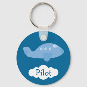 Porte-clés Pilote personnalisable d'avion bleu de bande