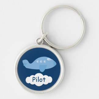 Porte-clés Pilote personnalisable d'avion bleu mignon de