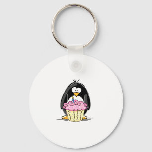 Porte-clés Pingouin d'anniversaire avec le petit gâteau
