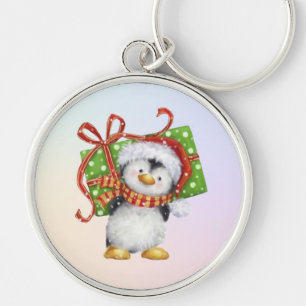 Porte-clés Pingouin de Noël avec cadeau - Holiday Deco