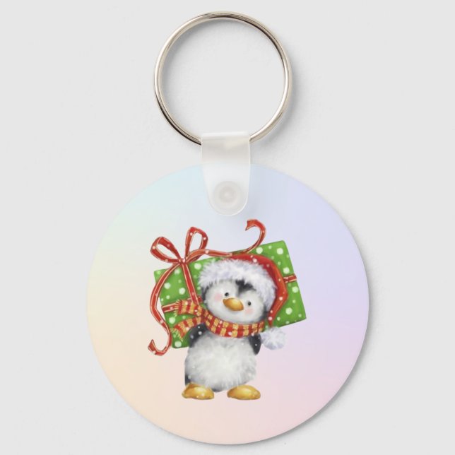 Porte-clés Pingouin de Noël avec cadeau - Holiday Deco (Recto)