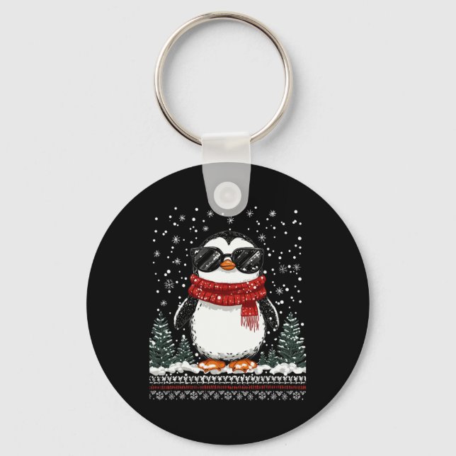 Porte-clés Pingouin de Noël drôle avec Sungles laide Christma (Recto)