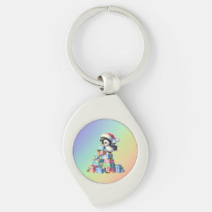 Porte-clés Pingouin de Noël mignon avec carte cadeau et lumiè