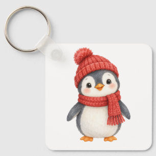 Porte-clés pingouin en chapeau tricoté