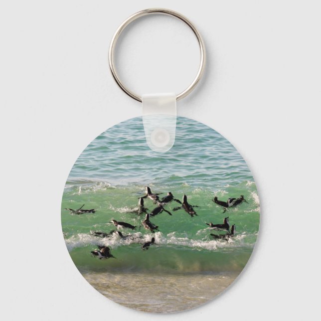 Porte-clés Pingouins africains nageant à la plage (Recto)
