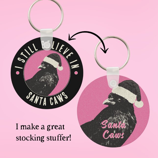 Porte-clés Pink and Black Gothic Crow Stocking Stuffer (This double-sided pink and black Crowmas metal keychain makes a fun stocking stuffer.)