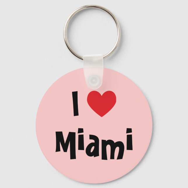 Porte-clés Pink and Red Heart I Love Miami (Recto)