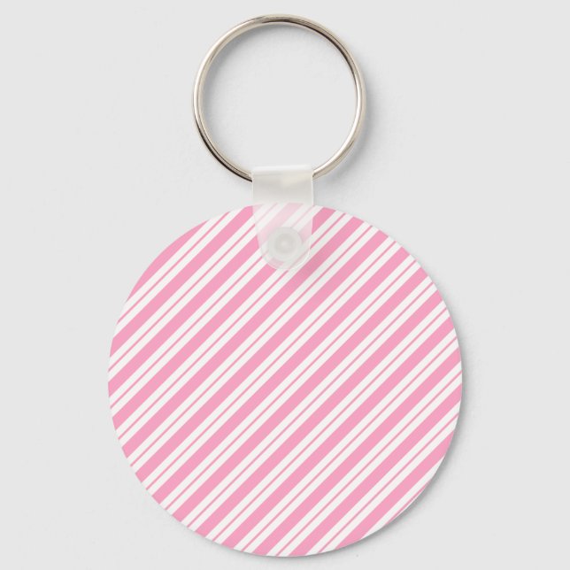 Porte-clés Pink and White Diagonal Stripes Keychain (Recto)