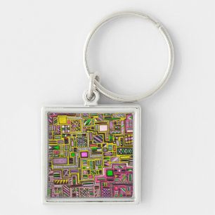 Porte-clés Pink and Yellow Geometric shapes pop art punk