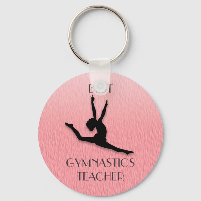 Porte-clés Pink avec / Noir Silhouette Gymnastique Enseignant (Recto)
