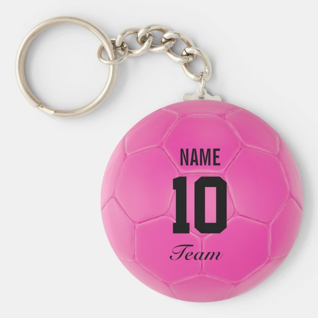 Porte-clés Pink Black Team Soccer Ball Nom personnalisé (Devant)
