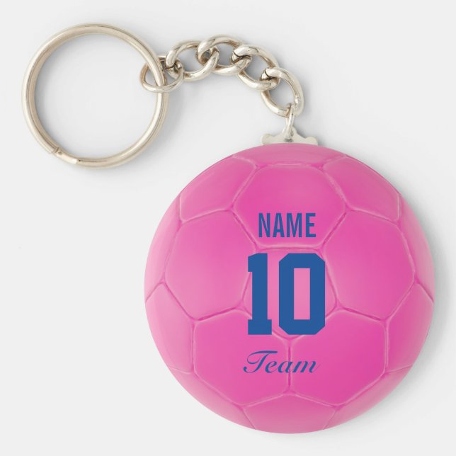 Porte-clés Pink Blue Team Soccer Ball Nom personnalisé (Devant)