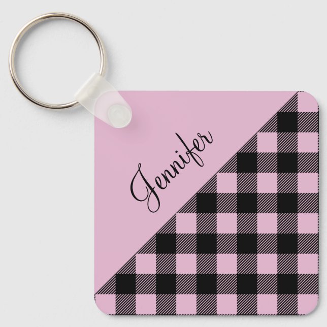 Porte-clés Pink Buffalo Plaid Check Nom du Motif (Recto)