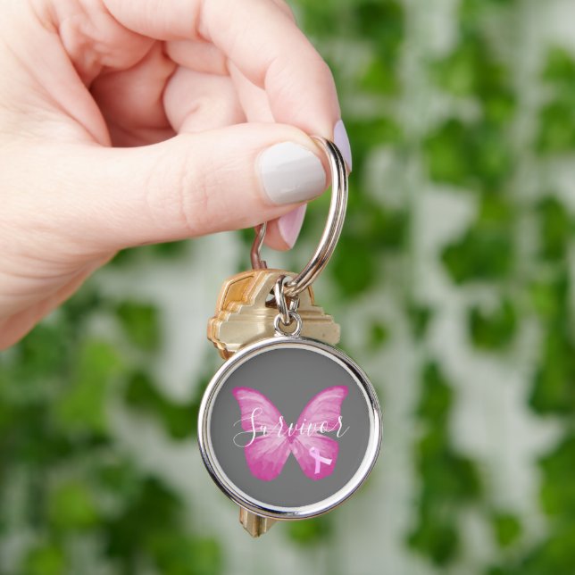 Porte-clés Pink Butterfly Breast Cancer Survivor (main)