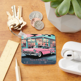 Porte-clés Pink Car 1950s Diner Retro Mid‑Century Custom