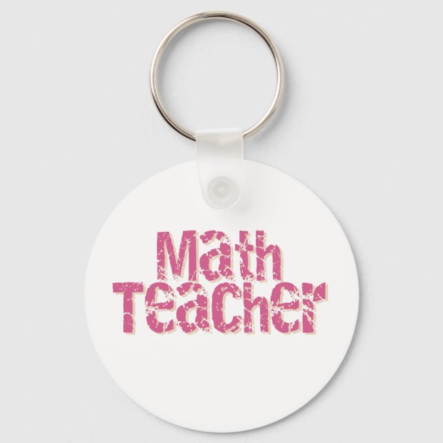 Porte-clés Pink Distressed Text Math Teacher (Recto)