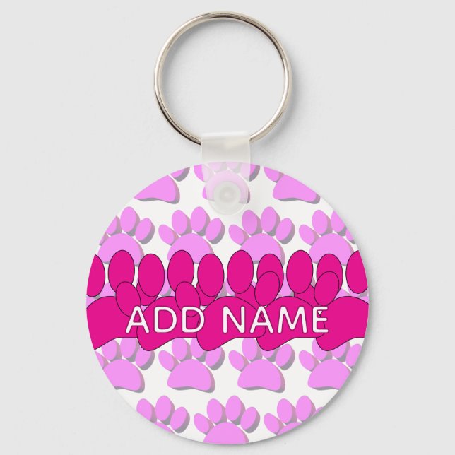 Porte-clés Pink Dog Paw Print Custom Personalized Name (Recto)