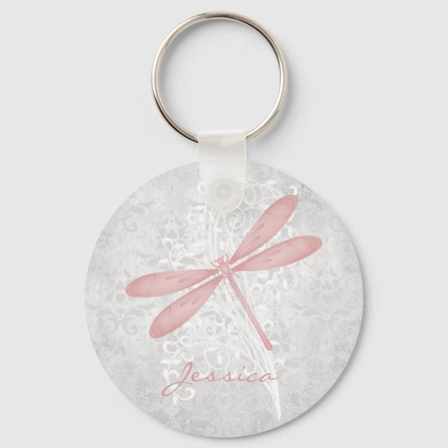Porte-clés Pink Dragonfly Personalized Keychain (Front)