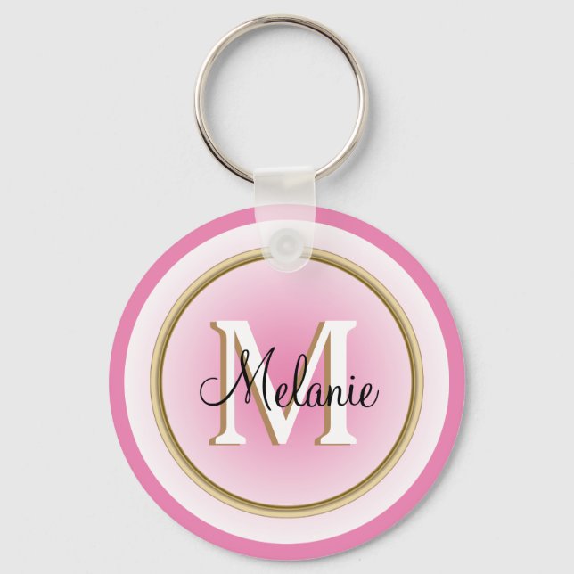 Porte-clés Pink Faux Gold Votre nom et initiale (Recto)