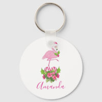 Pink Flamingo in Santa Hat Whimsical Christmas