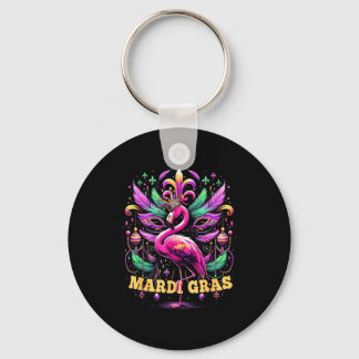 Porte-clés Pink Flamingo Mardi Gras Crown And Beads Mask Carn