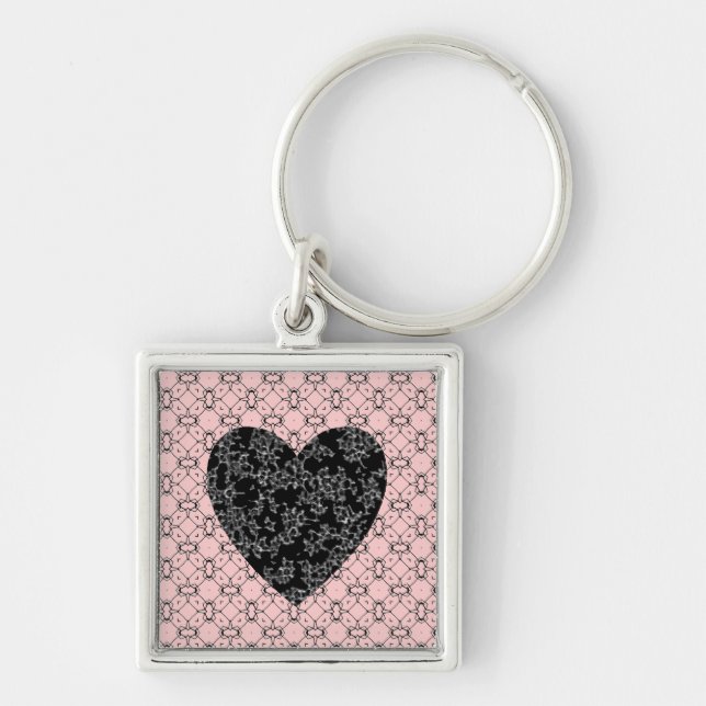 Porte-clés Pink Géométrique-Noir Lace Coeur Clé (Devant)