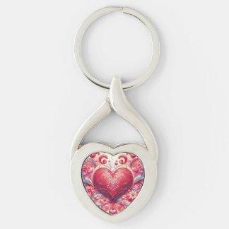 Porte-clés Pink Glittery Swirl Heart Keychain