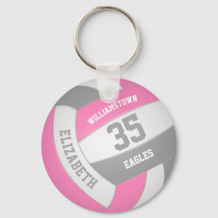 Porte-clés pink gray girly personalized team name volleyball