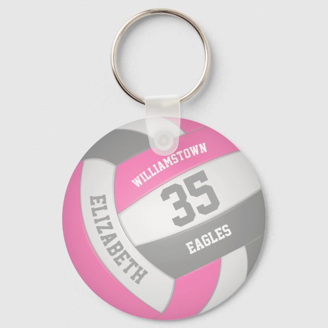 Porte-clés pink gray girly personalized team name volleyball (Recto)