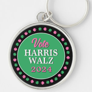 Porte-clés Pink Green Clover 2024 Vote Harris Walz