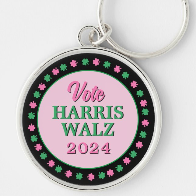 Porte-clés Pink Green Clover 2024 Vote Harris Walz (Devant)