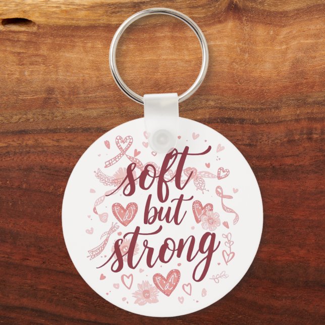 Porte-clés Pink Hearts Empowering "Soft But Strong" Graphic (Recto)