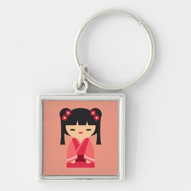 Porte-clés Pink Kokeshi poupées japonaises (Devant)